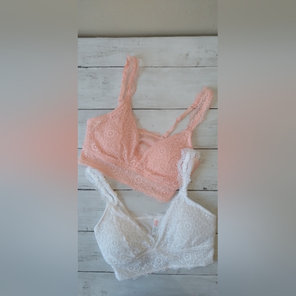 NEW Wonder Nation 2 Pack Lace Bralette Girls White Peach Size Small